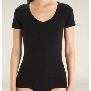 Icebreaker NEW Womens L Wool Blend Siren Short Sleeve Base Layer Shirt Top Black